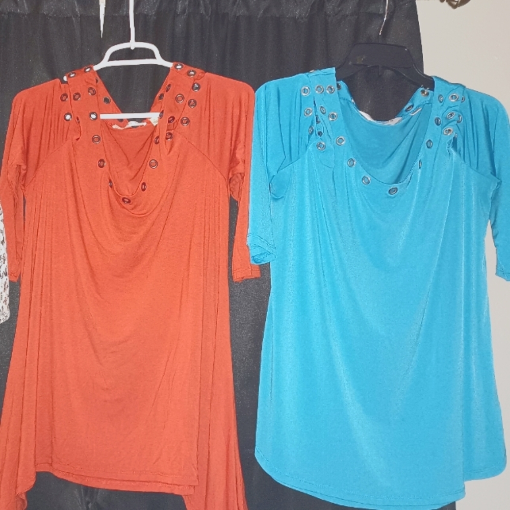 2 woman's off the shoulder dress shirts size large